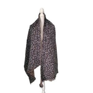 American Eagle Leopard Print Double Side Shawl Scarf OS Brown Blue Cozy Chic